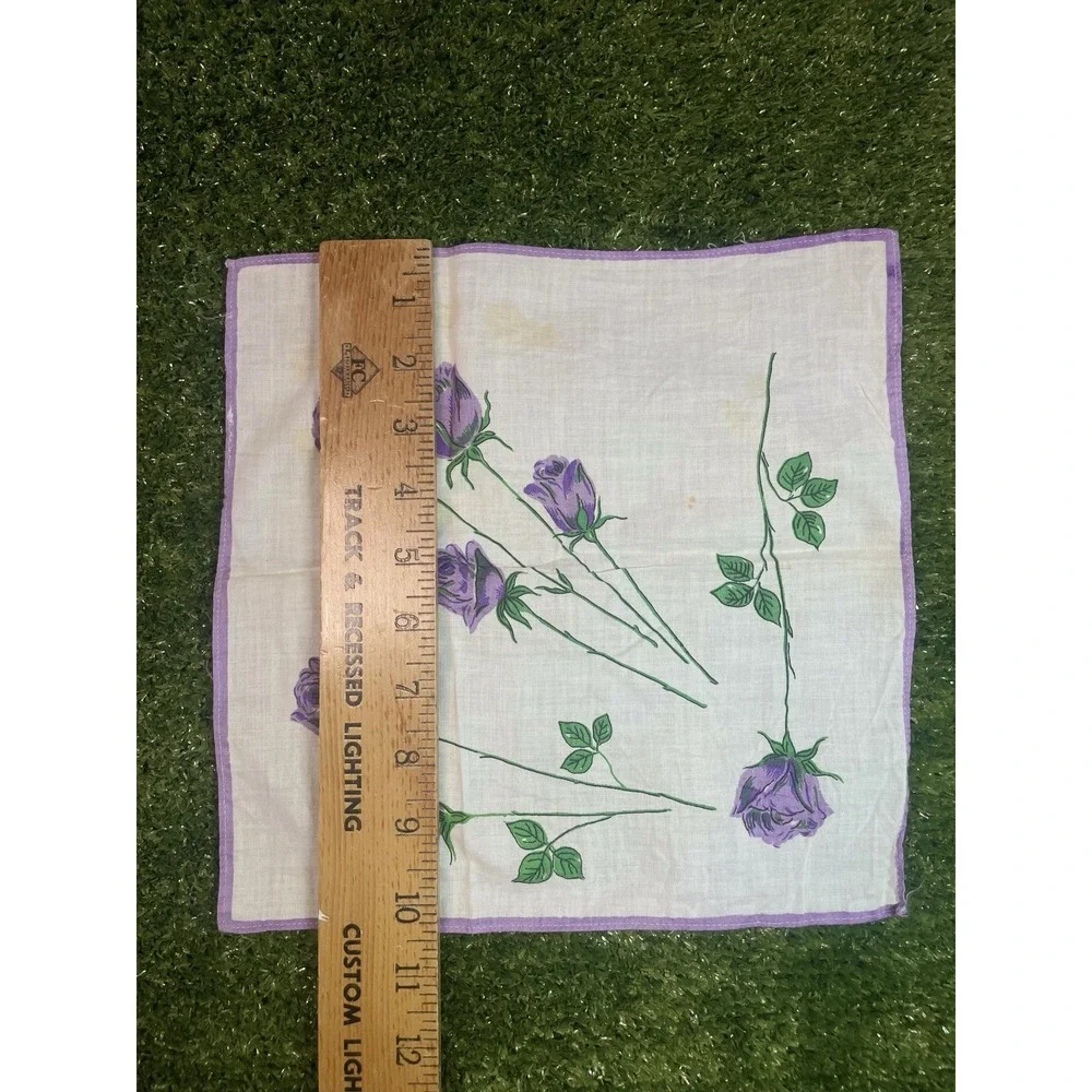 Set‎ of 3 Vintage Floral Rose Handkerchiefs Lavender Blue Cotton Cottagecore